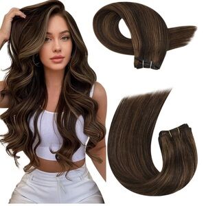 Real Human Hair Extensions Dark Brown Double Weft Hair Extensions 18 Inch 100g
